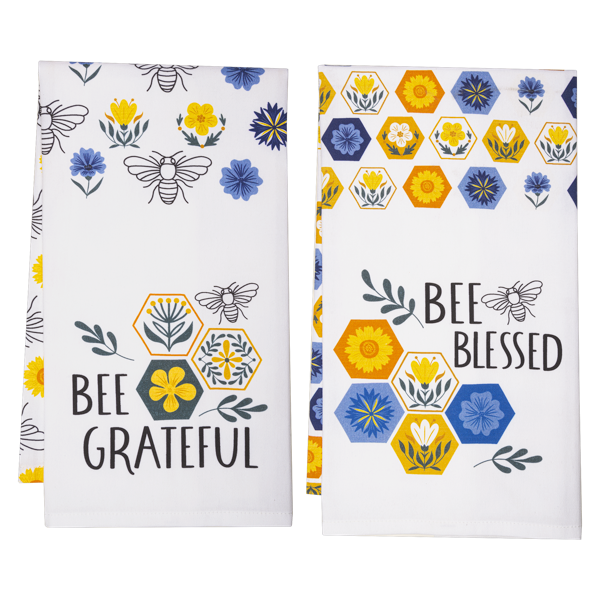 Bee Grateful & Bee Blessed Tea Towel by Ganz CB181586