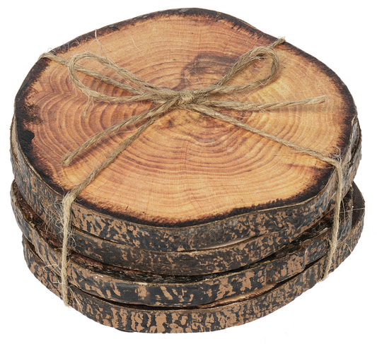 Faux Wood Slice Coaster (4pc Set) by Ganz CB175102