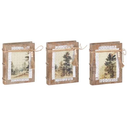 Wooden Book Decor with Vintage Trees by Ganz CB196443