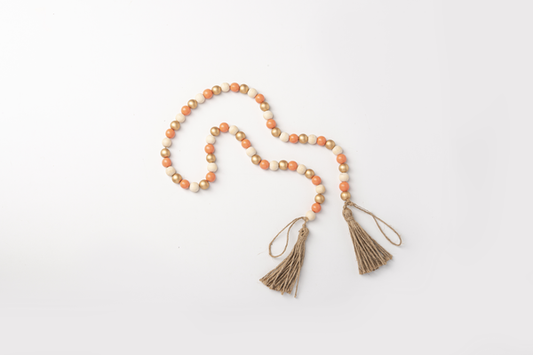 Gold, Natural, Rust Wood Beaded Garland with Tassel by Ganz CB179275