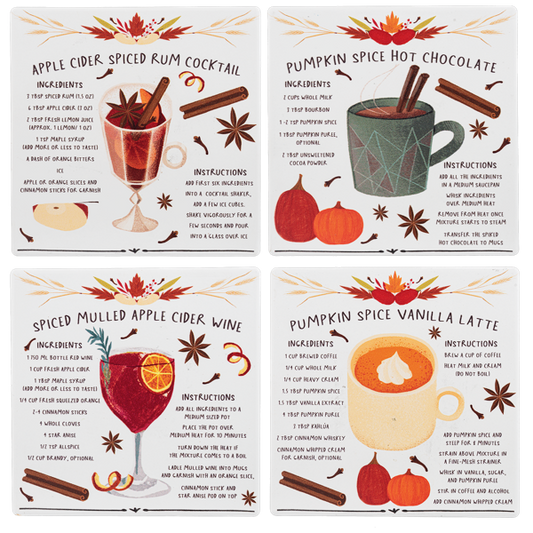 Fall Drink Recipe Coaster Set (4pc set) by Ganz MA191741